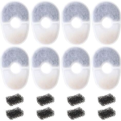 Set of 8 Pet Water Fountain Filters with 8 Filter Sponges, Compatible Replacement Filters for Dogs and Cats