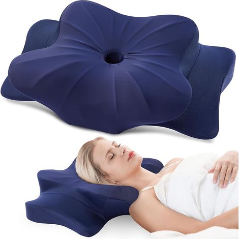 Ergonomisches Nackenstützkissen für Seiten-, Rücken- und Bauchschläfer, Nacken- und Schulterkissen aus Memory-Schaum, mit Kissenbezug (Dunkelblau, 63 x 38 x 14 cm) (1/5)