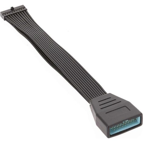 Câble adaptateur d'interface d'extension interne USB 3.0 19/20 broches en fil de cuivre, câble plat noir pour carte mère. (1/3)