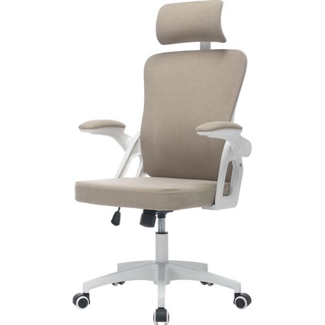 Fauteuil de bureau ergonomique en filet avec appui-lombaire et appui-tête réglables, dossier haut, modèle noir et blanc (1/5)