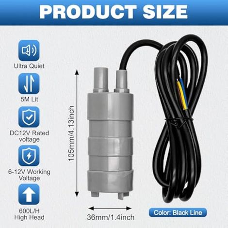 Mini pompe à eau submersible portable 12 V 2,65 GPM 10 LPM à membrane, petite pompe de puisard électrique pour caravane, camping-car, bateau et pêche en mer (1/3)