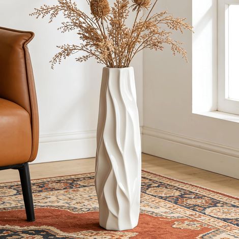 Vase de Sol Haut en céramique Blanc 60 cm, décoration Minimaliste pour Maison, Mariage, Salon, Fleurs et Herbe de la Pampa, Design Chic et Moderne (1/5)