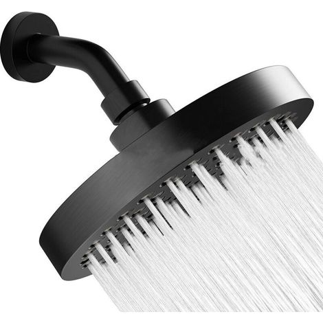 Rain Shower Head. 6" Round 304 Stainless Steel Shower Head with Anti-Clogging Silica Gel (Matte Black) (1/4)