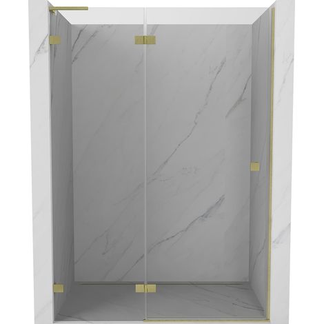 Mexen Lunar L Duschabtrennung, nach links öffnend, 140 cm, transparent, gebürstetes Gold - 834L-140-000-55-00-L (1/5)