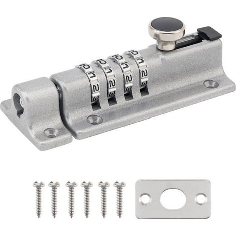 Loquet de Verrouillage à Combinaison, Verrou à Combinaison à 4 Chiffres avec Vis,Verrou de Porte à Code (Argent) (1/4)