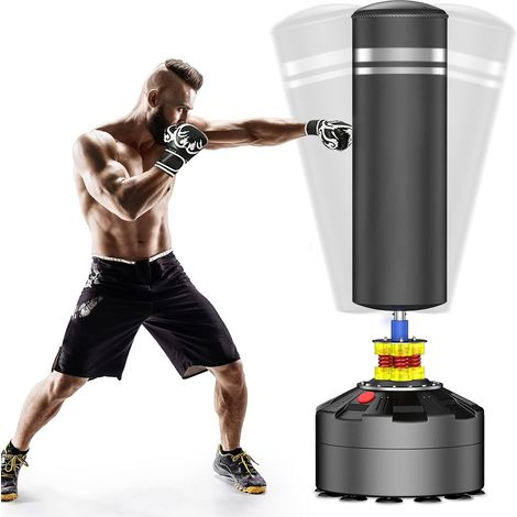 Sac de Frappe sur Pied Boxe Adulte Enfants 175cm Sac de Boxe Barre Rotative 360° Sac de Punching Kick Appareil d'entraînement Cuir ABS Acier Noir (1/5)