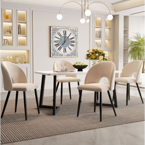 Conjunto de mesa y 4 sillas de comedor, mesa 117x68 cm y sillas de terciopelo beige (1/5)