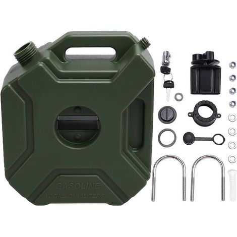 Grüner 5-Liter-Kanister für Auto und Motorrad, Nottank für Benzin und Öl, mit Schloss und Schlüssel. (1/5)