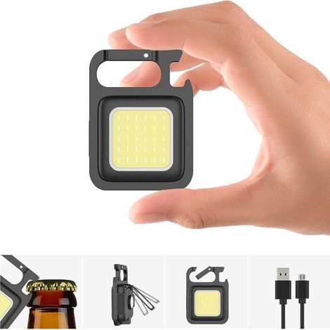 FlkwoH Mini LED Lampe de Poche Rechargeable, Cadeau Homme, Baladeuse avec Support et Aimant, Ouvre-bouteille, Multifonction Porte clé Lampe étanche pour Chevet, Atelier, Urgence, lampe exterieur [Clas (1/5)