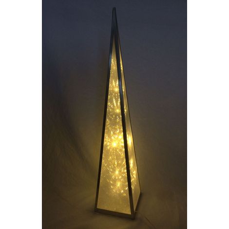 Árbol de Navidad Led Pirámide Plateada y Efecto Copo de Nieve 60 cm