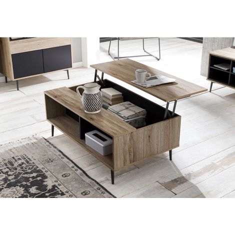 Table basse de salon style nordique avec plateau extensible jusqu'à 52,7 cm et rangements - PANGIVO (1/5)