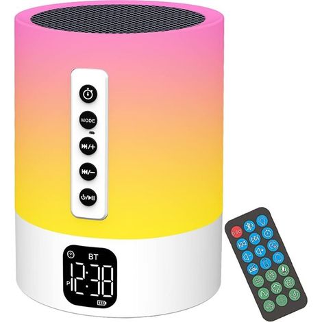 Enceinte Bluetooth Reveil Night, Lamp of Bedside Tactile with Machine to Noise White, speaker Bluetooth Night Child Alarm Bright Idee Gift Ado Fille,Child, Woman, Birthday, Noel (1/5)