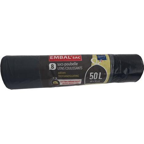 Sacchetto per rifiuti ultra resistente con laccio scorrevole 50l x 8 sacchi - Embal Sac