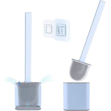 pair Brosse de Toilette Brosse WC Brosse de Toilette en SiliCône,Très approprié pour Les Coins et Les Petits espaces Entre Les Toilettes et Le Mur (Bleu)-Fei Yu