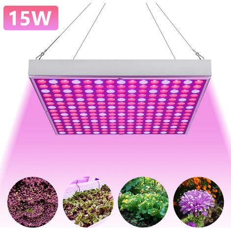 Jiubiaz Lámpara LED para plantas Accesorios para jardín e invernadero Lámpara para plantas de 15 W 225 LED Rojo Azul Espectro completo para invernadero, jardín, flores y cultivo interior