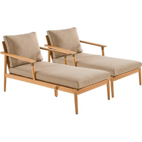 sweeek - 2er-Set Sonnenliegen aus Akazienholz mit Seilgeflecht Natur / Braun