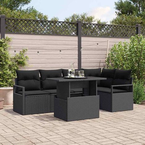 Conjunto de sofá de jardín 6 pcs Negro Poliratán vidaXL (1/5)