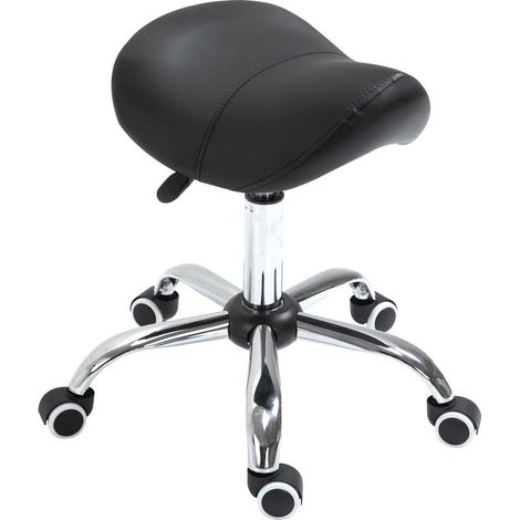 Tabouret à roulettes, tabouret de massage avec hauteur réglable 49-61 cm et selle ergonomique, chaise de travail à roulettes pivotant 360°, pour salon de massage, tatouage, clinique, spa, noir (1/5)