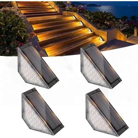 Lampe Solaire Exterieur, lot de 4 Eclairage Escalier Exterieur Chaud
