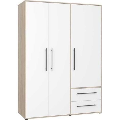 Armoire 3 portes MOKKARIS Chêne Sonoma / Blanc mat 144,4 x 58,8 x 200,1 cm (1/5)