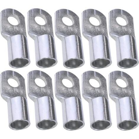 Confezione da 10 terminali a crimpare elettrici con occhiello tubolare - Occhiello - Ø8mm - Non isolati - per conduttori da 50mm² - Connettore per cavi elettrici - Serraggio - Colore argento (1/3)