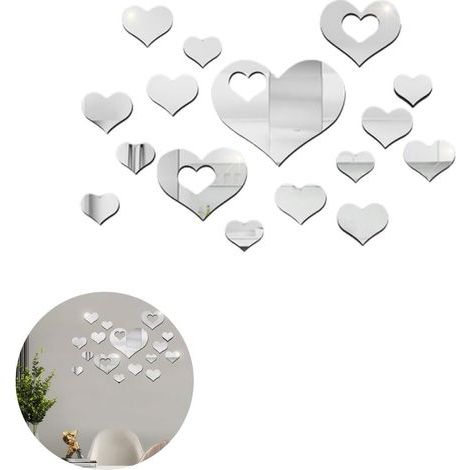 16pcs Miroirs Autocollants Forme Cœur - Argent Miroir Acrylique AdhéSif Autocollant Miroir Mural Coeur Autocollant Miroir Stickers Murale Acrylique (1/5)