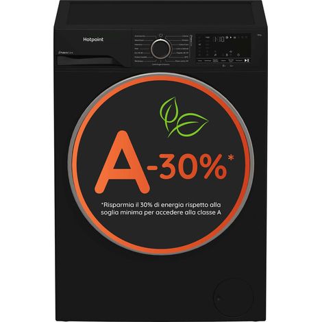 Hotpoint Ariston HB 103B CARE IT, lavatrice Capacità 10kg, classe A -30%, colore Black, 1400 giri, Display digitale XL, Vapore