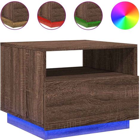 Tavolino da salotto con cassetto design moderno con luci LED 50 x 49 x 40 cm in legno ingegnerizzato marrone DEC037630