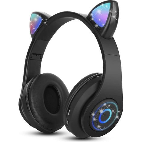 (Noir) Écouteurs Bluetooth sans fil pour enfants, pliables, avec oreilles de chat et microphone stéréo, pour téléphones de filles (1/5)