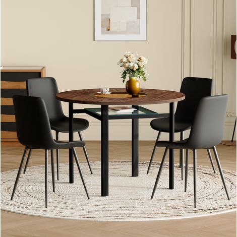 MEUBLIV Table ronde 100 cm brun avec 4 chaises et rangement intégré pour salle à manger (1/5)