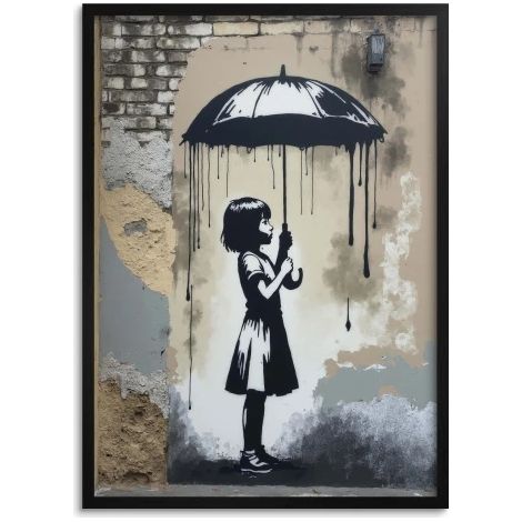 Póster Imagen Gráfica Arte Callejero Mural Blanco y Negro Chica Banksy