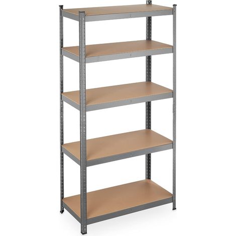Étagère à Charge Lourde, capacité 875 kg, 5 Niveaux, à Assembler, Cave, Garage, Acier, HLP 180x90x45 cm, Gris (1/5)