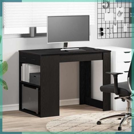 858687 Bureau avec tiroir et étagère chêne noir bois d'ingénierie (1/5)