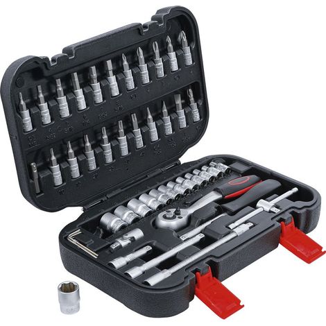 Bgs Technic – Coffret cliquet et douilles 1/4' – 46 pièces en acier chrome-vanadium – Douilles 4 à 14 mm – Embouts 6 pans, Torx, Phillips, Pozidriv (1/2)