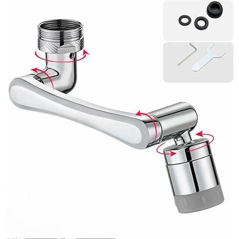 Prolunga multifunzione girevole a 1440° per rubinetto, accessorio filtro per rubinetto, aeratore per rubinetto a 1080° con due uscite d'acqua per cucina e bagno - Argento (1/4)