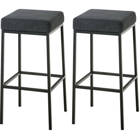 Set di 2 sgabelli da bar con poggiapiedi dal design semplice, altezza 85 cm, in tessuto grigio scuro e metallo nero 100004383