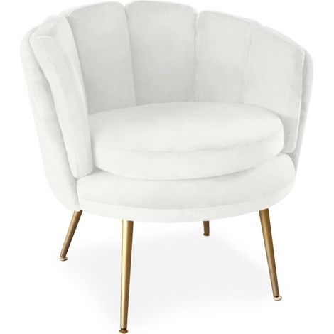 Fauteuil Arrondi en Velours "Dabren" 80cm Blanc (1/5)