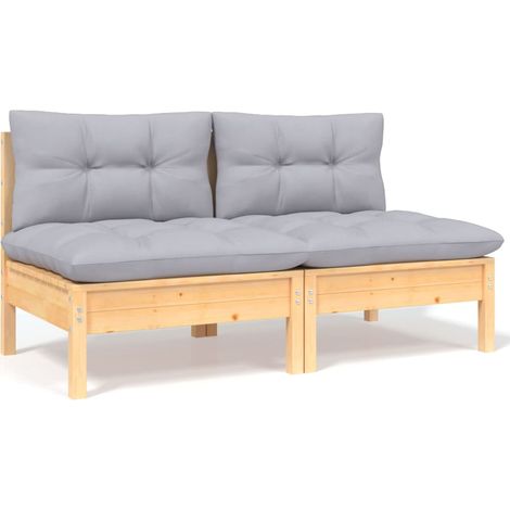 Canapé 2 places de jardin et coussins-Salon de jardin Sofa extérieur gris Bois de pin solide 580578 (1/5)