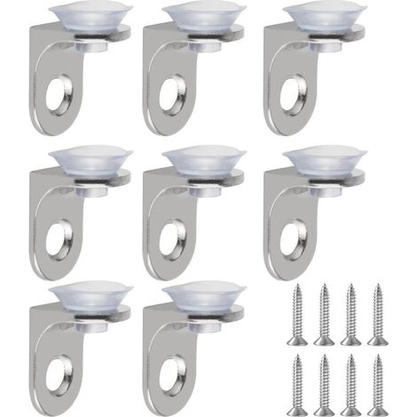 8 Pièces Pince à Verre en Alliage de Zinc – Support Étagère avec Ventouse Forte, Structure Monobloc et Installation par Vis Incluses, pour Tablettes en Verre ou Bois