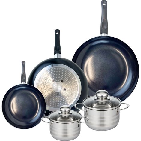 Ensemble de 3 Poêles de cuisson 20, 28 et 32 cm et 2 faitouts 14 et 16 cm Elo Prima Brillant (1/5)