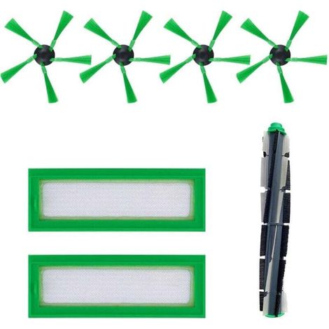 Zubehör- und Ersatzteilset für den Vorwerk Kobold VR200 Saugroboter: Filter, Bürste und 4 Seitenbürsten.