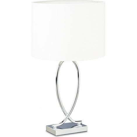 Lámpara de mesa con pantalla de tela plateada