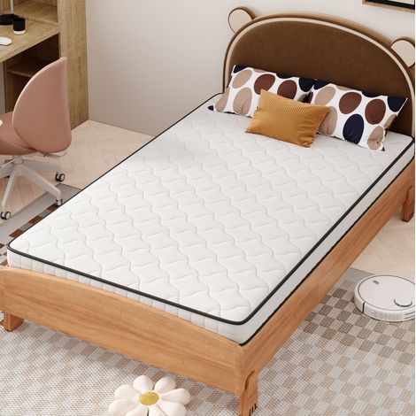 Materasso a molle 90x190x12 cm bianco in tessuto e metallo con supporto ergonomico arrotolato (1/5)