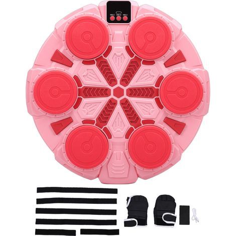 Machine de boxe musicale intelligente fixée au mur 5 vitesses Modes de rythme amusants Cible de frappe électronique Bluetooth avec lumières LED pour la maison 6 édition de charge rose (1/5)