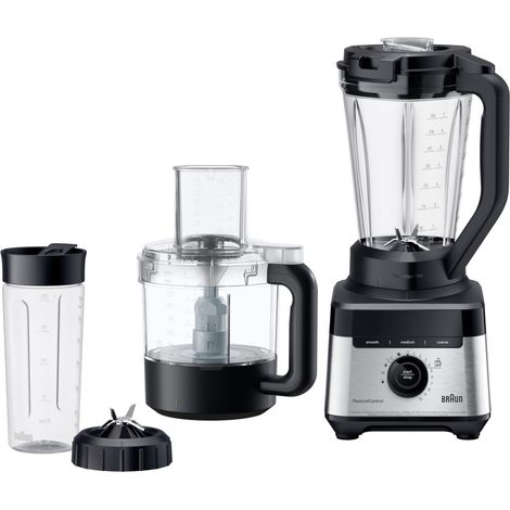 Braun PowerBlend 7 – Frullatore a 10 Velocità+pulse, 1400W, Fino a 30.000 giri/min, Caraffa TriAction da 2L, Food Processor 1,65L, Smoothie2Go 600 ml, per Smoothie e Salse, Nero (JB7568BK) (1/5)