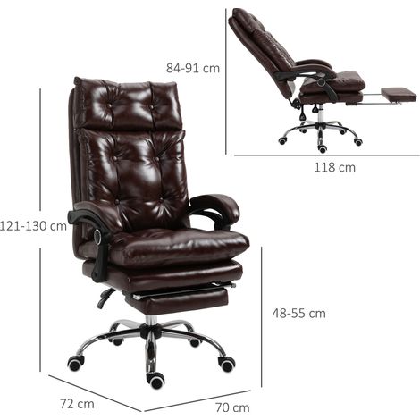 Fauteuil de bureau en cuir PU marron (avec dossier inclinable à 135 degrés) (1/5)