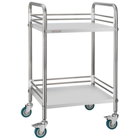 Edelstahlwagen 2-stöckiger Rollwagen für Labor & Küche mit Feststellbaren Rädern, Servierwagen für Medizinische Einrichtungen, Mobiles Serviertablett für Krankenhäuser Restaurants Küchen (1/5)