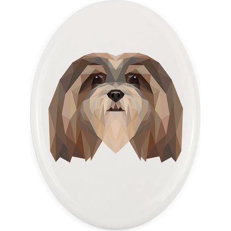 Lhasa Apso - azulejo geométrico con foto e inscripción de Art-Dog (1/4)