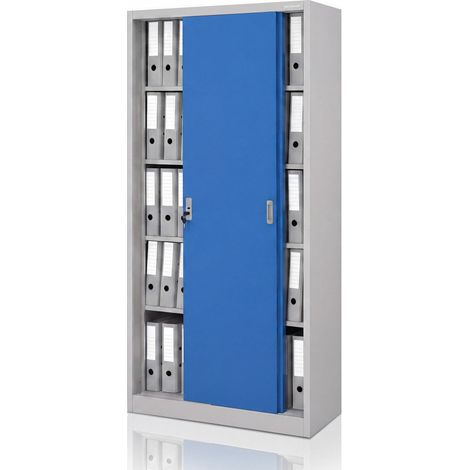 Metall-Büroschrank mit Schiebetüren, Grau-Blau, 900x1850x400 mm: KUBA