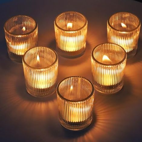Set di 12 portacandele in vetro a coste, portacandele in vetro trasparente per matrimoni, contenitori per candele per feste, decorazioni per la casa e decorazioni natalizie (5,5 cm × 6,5 cm)